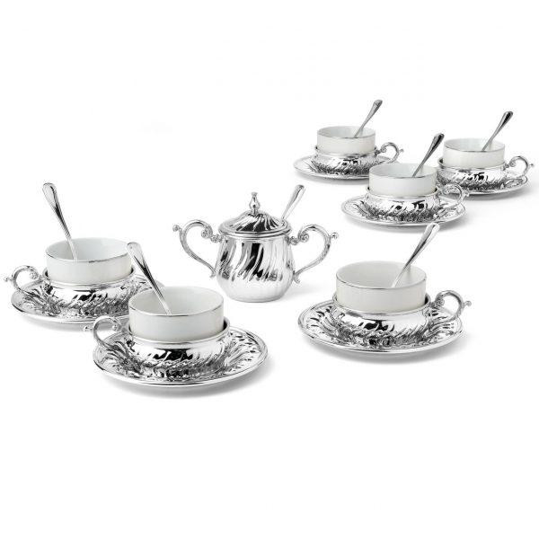 Чайный сервиз (6 чашек в подстаканниках, 6 чайных ложечек, 1 сахарница и 1 ложечка для сахара Ровно - изображение 6