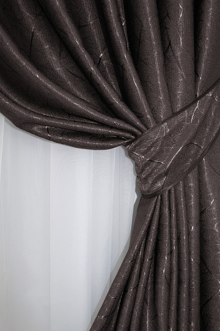 Комплект готовых штор VR-Textil Лен Саванна № 687ш Венге 150х270 см 2 шт (30-466) Киев - изображение 4