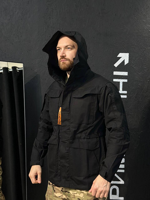 Тактическая куртка чёрная с капюшоном, рип-стоп, водонепроницаемая, летний вариант для активного использования Львов - изображение 6