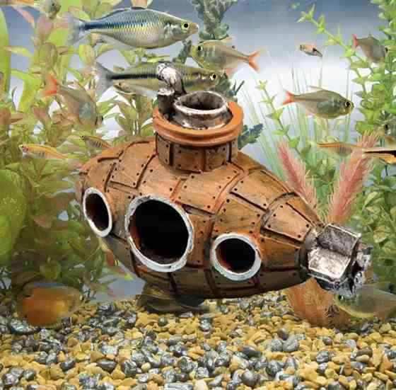 Декор для акваріума "Затонувший підводний човен" - розмір 13*9*6 см, червоний,смола, акваріумний декор Київ