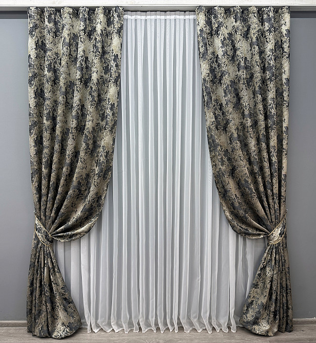 Шторна тканина "Льон Преміум" Туреччина колір чорний з бежевим 1694ш Київ - фото 8