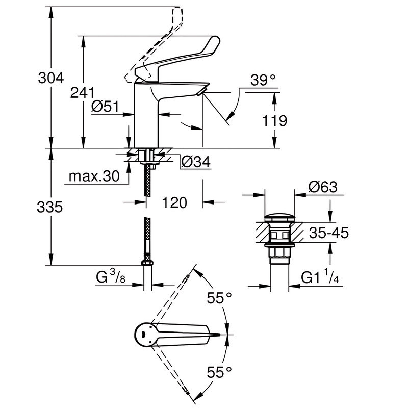 Одноважільний змішувач для раковини Grohe Eurosmart New M-size для медичних закладів (23983003)   ( 25410 ) Харьков - изображение 2