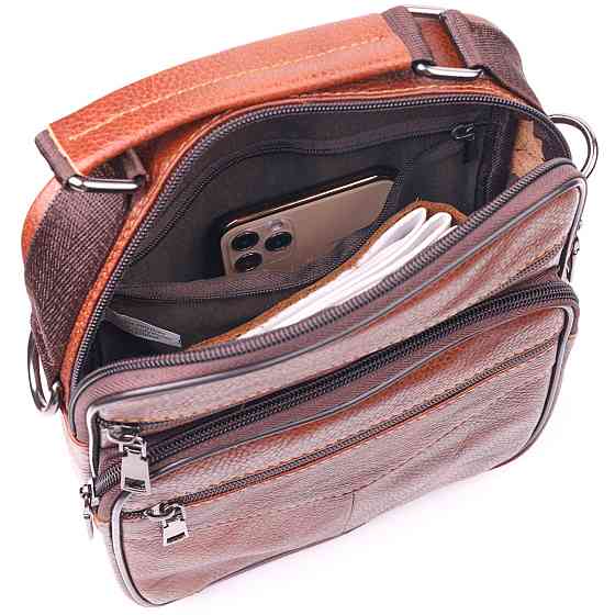 Отличная мужская сумка с ручкой кожаная Рыжая (Vintage) Киев