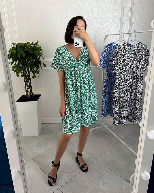 Жіноча літня повсякденна сукня у квітковий принт креп Зелений, 54/58 Одеса - фото 2