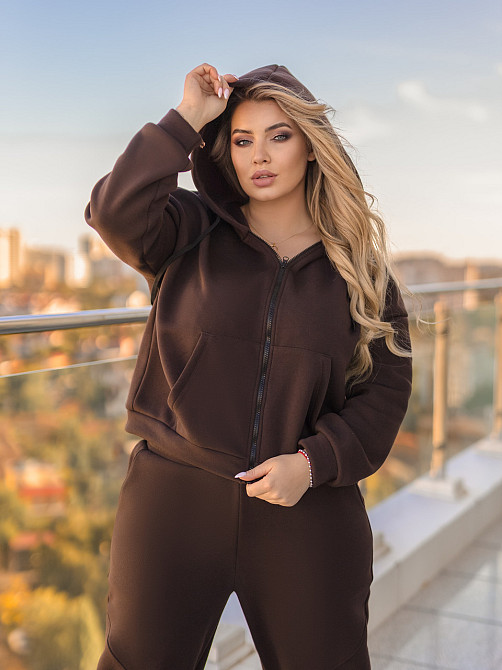 Утеплений спортивний костюм жіночий "The best" | Батал Шоколадний, 50-52 Київ - фото 3