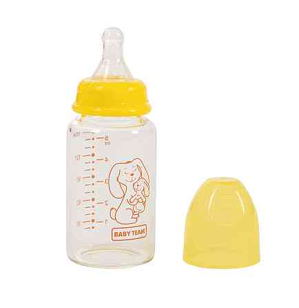 Пляшечка для годування скляна з силіконовою соскою 0+ Baby team 150 мл Жовтий Кривий Ріг