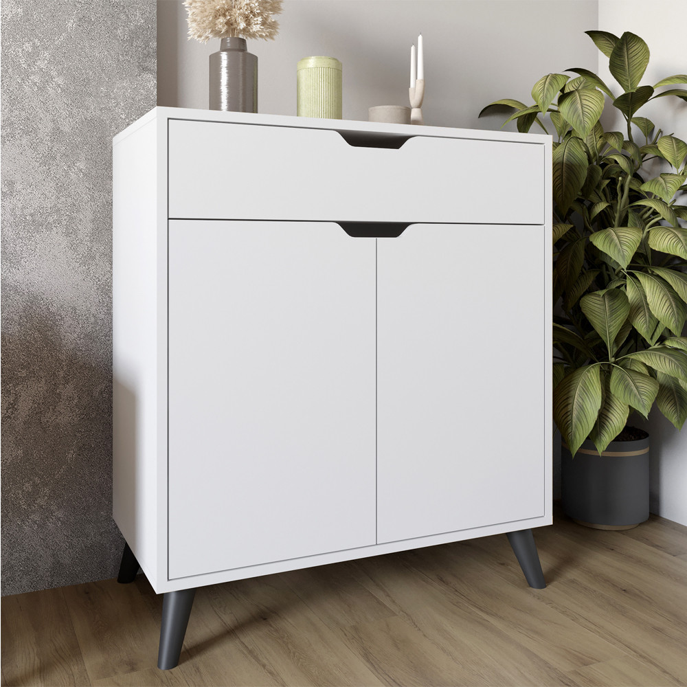 Комод в гостиную с черными ножками М-ЗОН Борн 750 Нимфеа Альба (белый) (MZN-031051) Львов - изображение 1