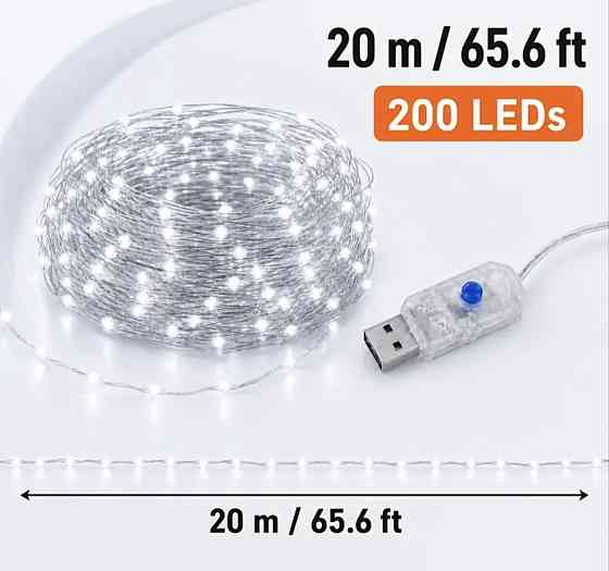 Гирлянда Роса 20 м 200 led с usb Холодный белый Смела