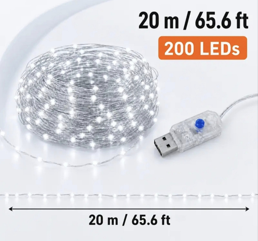 Гирлянда Роса 20 м 200 led с usb Холодный белый Смела - изображение 2