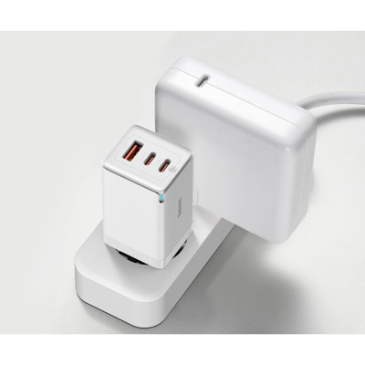 Зарядний пристрій Baseus 2xUSB-C 65W + 1xUSB GaN + cable USB-C to USB-C 100W 1.0m white (CCGP120202) Вінниця - фото 8