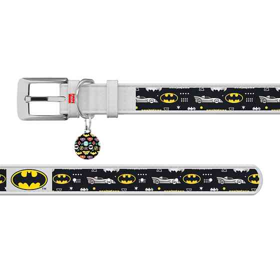 Нашийник для собак шкіряний WAUDOG Design з QR паспортом, малюнок "Бетмен3", M, Ш 20 мм, Дов 29 Коломия