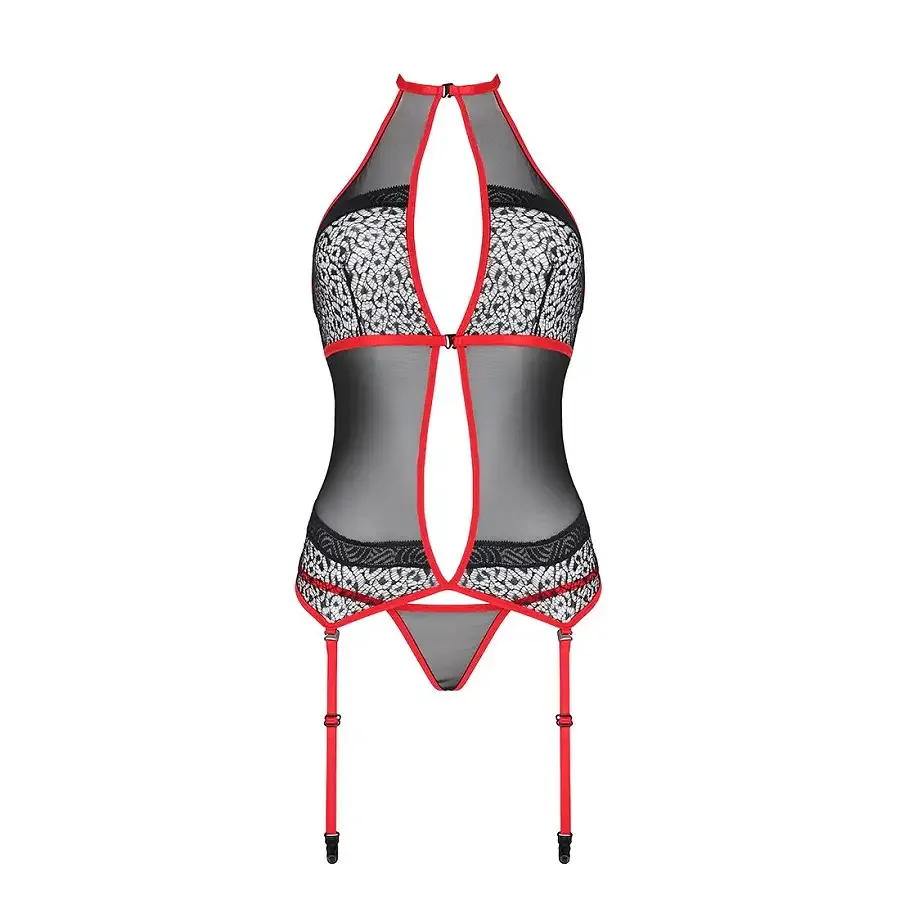 Корсет з пажами PassionSATARA CORSET L/XL red, стрінги, мереживо, застібки спереду та ззаду Львов - изображение 3