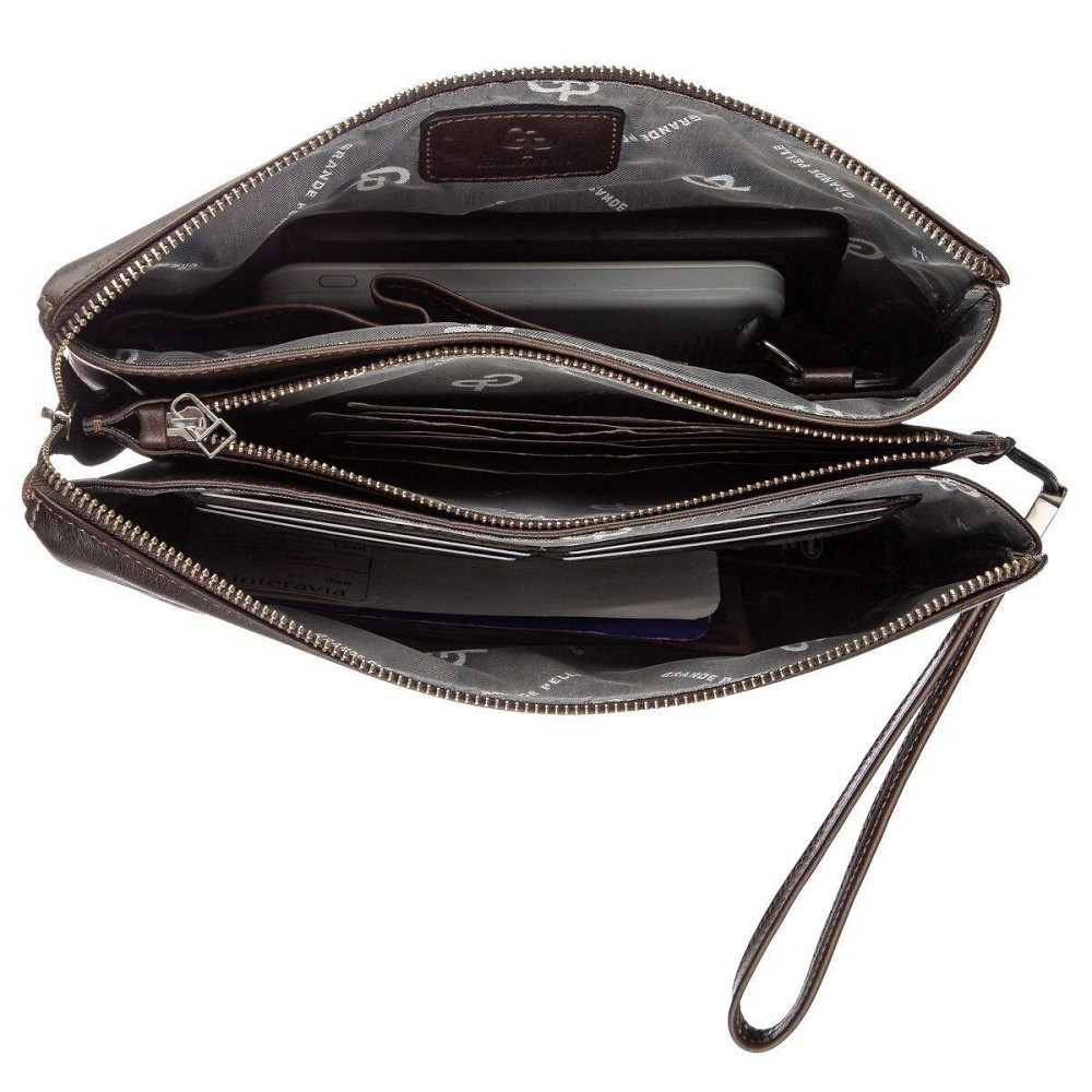 Барсетка чоловіча GRANDE PELLE 11263 в гладку шкіру Коричнева Київ - фото 3