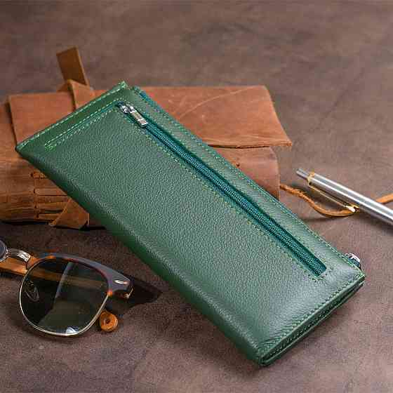 Горизонтальний тонкий гаманець зі шкіри унісекс Зелений (ST Leather) Київ