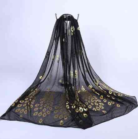 Женский шарф с Павлинами 160 на 43 см черный Киев