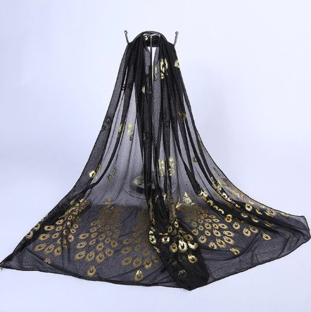 Женский шарф с Павлинами 160 на 43 см черный Киев - изображение 2