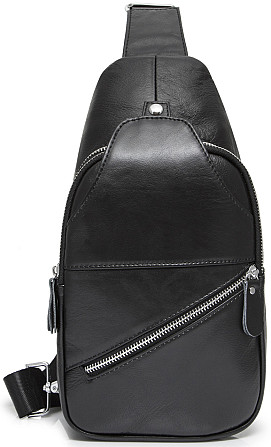 Чоловіча сумка-слінг шкіряна чорна Tiding Bag 7579 Кам'янське - фото 3
