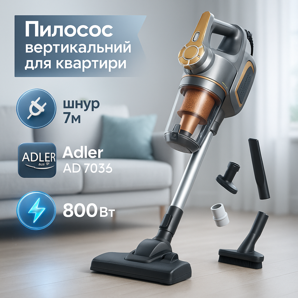 Вертикальный пылесос без мешка Adler AD 7036 ручной  на 800Вт для дома и автомобиля с колбой на 1,5л CX-22 Львов - изображение 7