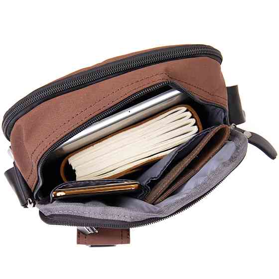 Універсальна текстильна чоловіча сумка на два відділення Коричнева (Vintage) Київ