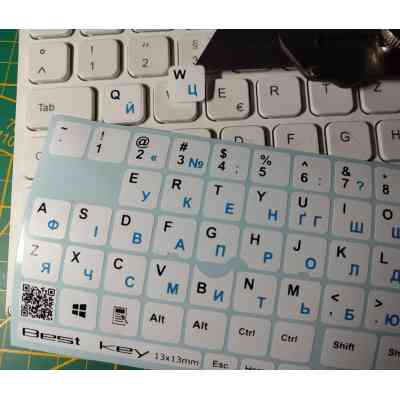 Наклейка на клавіатуру BestKey непрозора біла основа, 76, синій (BKU13WHI_BLU) Вінниця