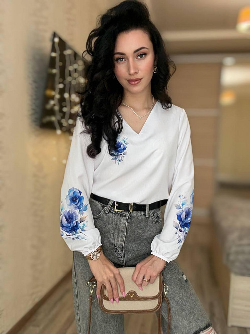 Жіноча святкова блуза з квітами турецький софт Білий, 50/52 Одеса - фото 3
