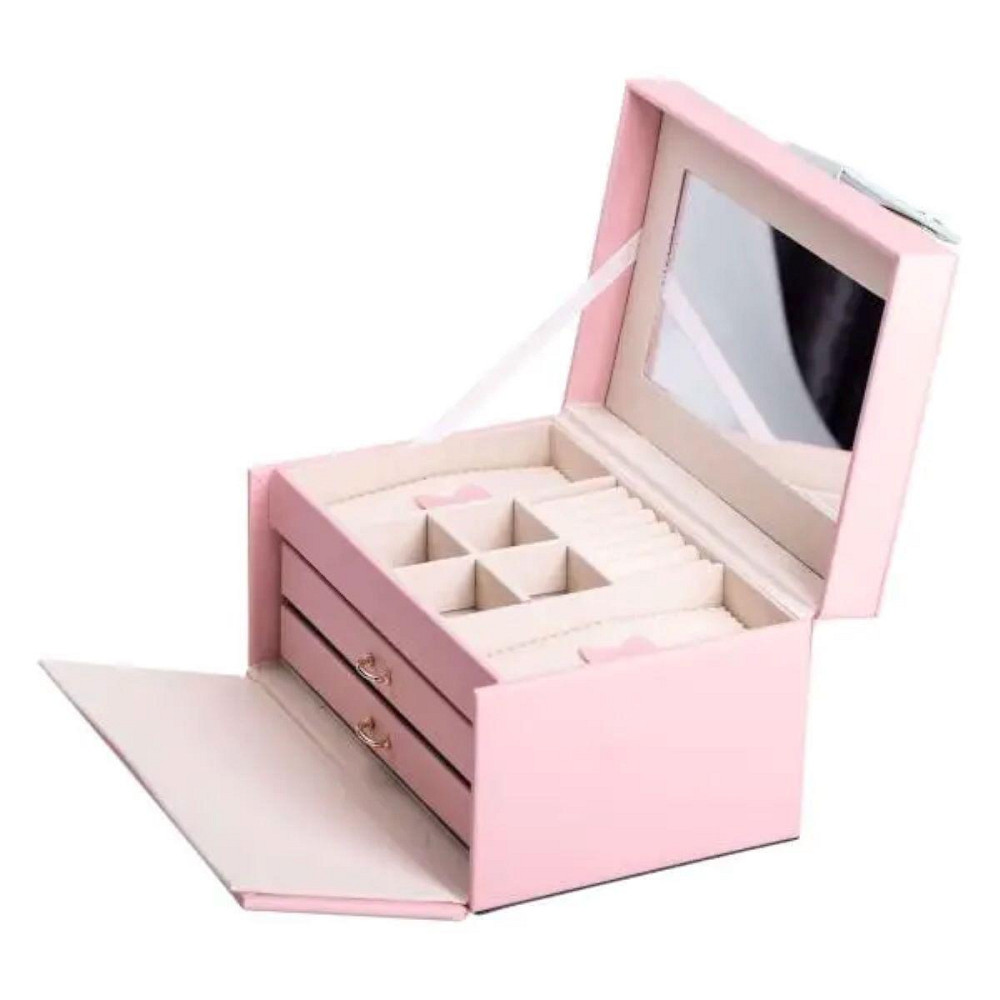 Скринька для прикрас з еко шкіри 3 яруси з дзеркалом органайзер для ювелірних виробів HP-5-17P Київ - фото 2