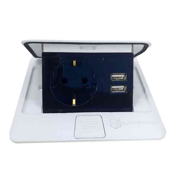 Розетка для пола с заземлением врезная 16А + 2USB 2.1А, IP44, белый Днепр