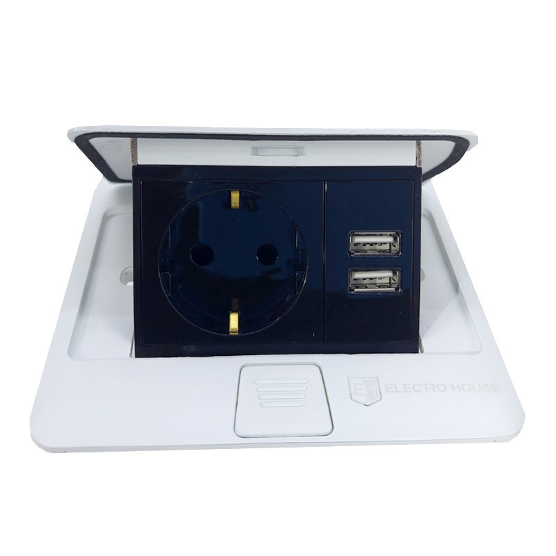 Розетка для пола с заземлением врезная 16А + 2USB 2.1А, IP44, белый Днепр - изображение 2