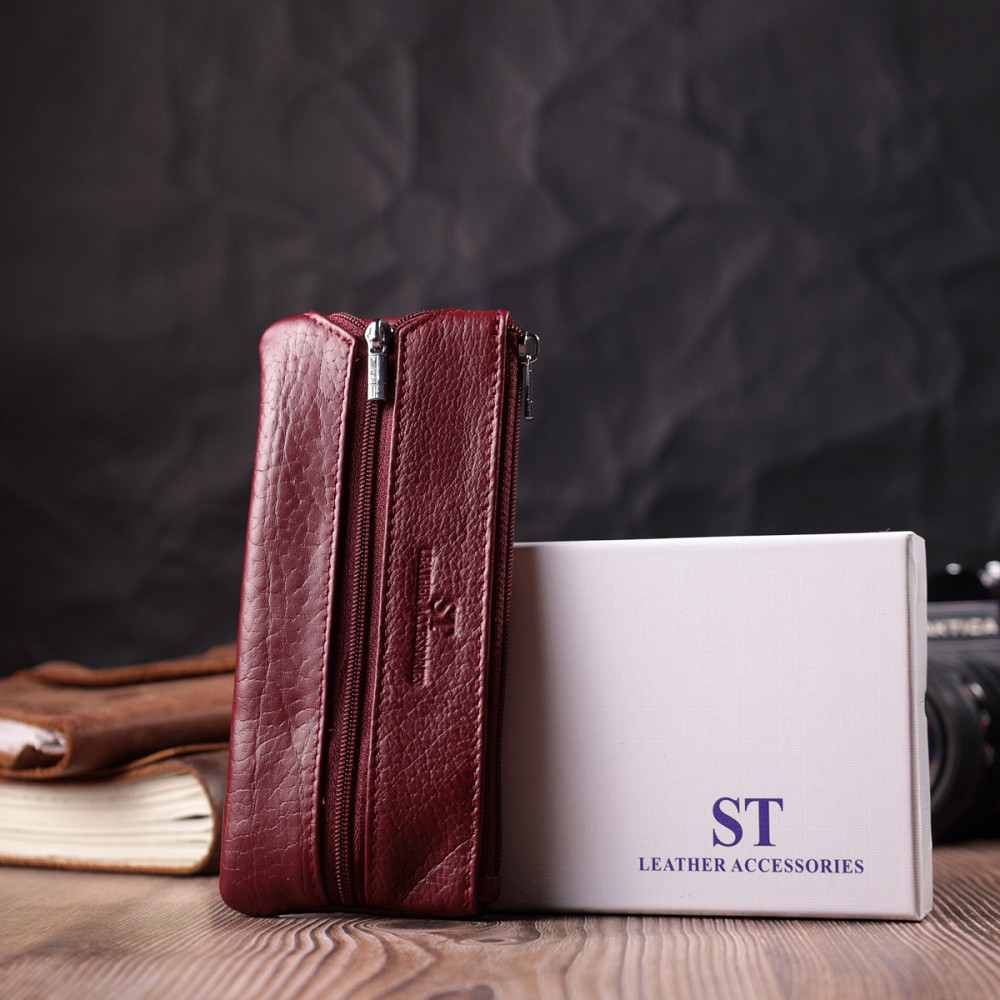 Кожаная ключница на молнии ST Leather 22558 Бордовый Киев - изображение 1