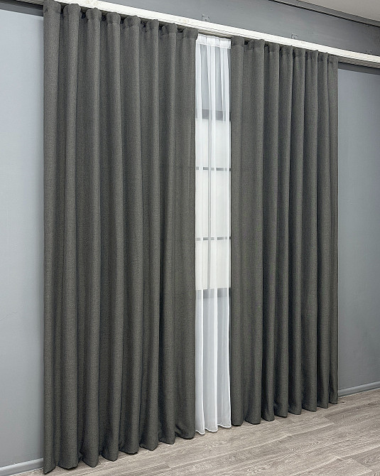 Комплект готових штор VR-Textil Льон Льон Мішковина № 1282ш Сірий 125х275 см 2 шт (39-582) Київ - фото 12