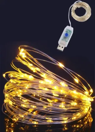 Гирлянда нить USB светодиодная для дома Роса Теплый белый 10 м Коломия
