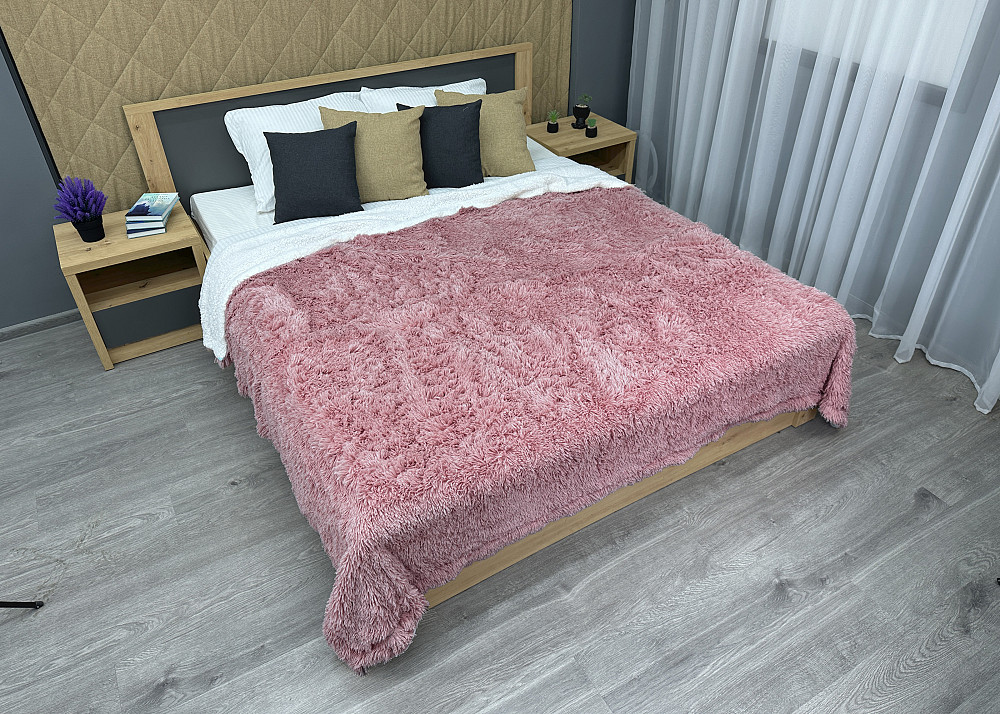 Плед-покривало 200х230 см (+-10см) Травка на овчині колір рожевий з білим (87-215) Київ - фото 3