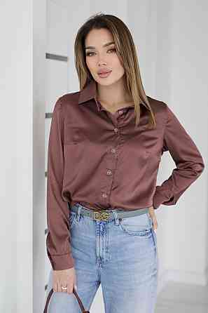 Жіноча шовкова сорочка класична "Milena" |  Норма та батал Шоколадний, 54-56 Київ