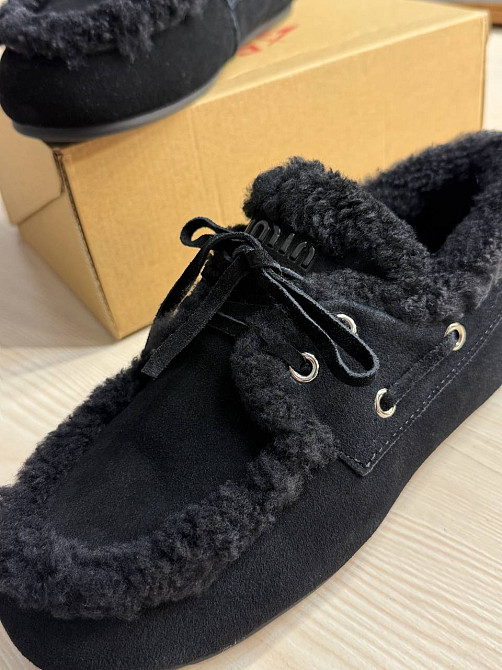 Ботинки женские Hengji 992-1 замшевые мокасины на меху с опушкой черные, 38, 24,5 см Киев - изображение 8