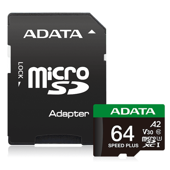Карта пам'яті microSDXC (UHS-1 U3) A-DATA SPEED PLUS 64Gb Class 10 V30 A2 (R-160Mb/s W140Mb/s) (adapter SD) Одеса