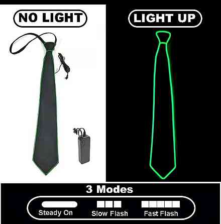 Краватка світодіодна для чоловіків та жінок для вечірки 45 см зелений краватка чорний Київ