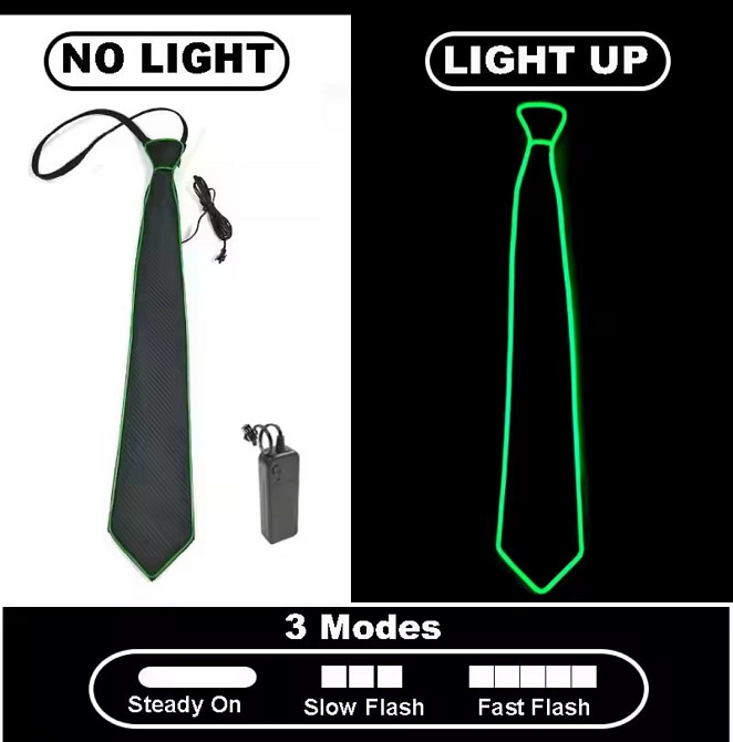 Краватка світодіодна для чоловіків та жінок для вечірки 45 см зелений краватка чорний Київ - фото 4