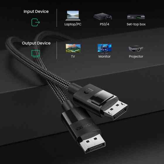 Кабель DP 1.4 Male to Male 3м Plastic Case Braided Cable UGREEN DP114 Чорний (80393) Киев