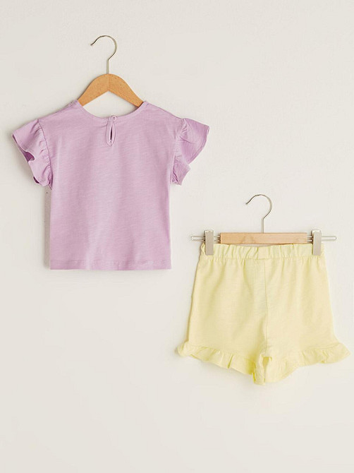 Дитячий Костюм Футболка (Бузкова) з 3Д принтом та Шорти(Жовті) для Дівчинки LC Waikiki 9-12міс (74-80см) Киев - изображение 2