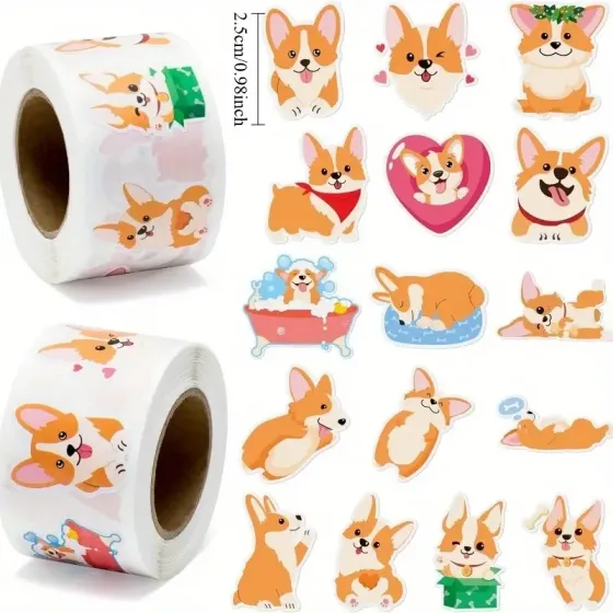 Набор наклеек с корги – 500 шт (10 дизайнов) водостойких наклеек для декора Киев
