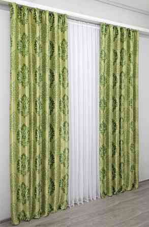 Комплект готовых штор VR-Textil Блэкаут-софт Корона № 1279ш(Б) Оливковый с зеленым 100х270 см 2шт (31-778) Киев