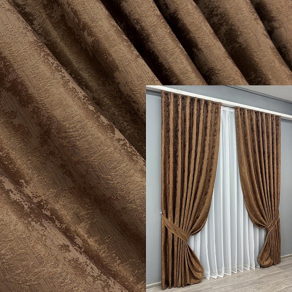 Комплект готовых штор VR-Textil Жакард Sultan XO № 1827ш Коричневый 200х275 см 2 шт (32-145) Киев - изображение 1