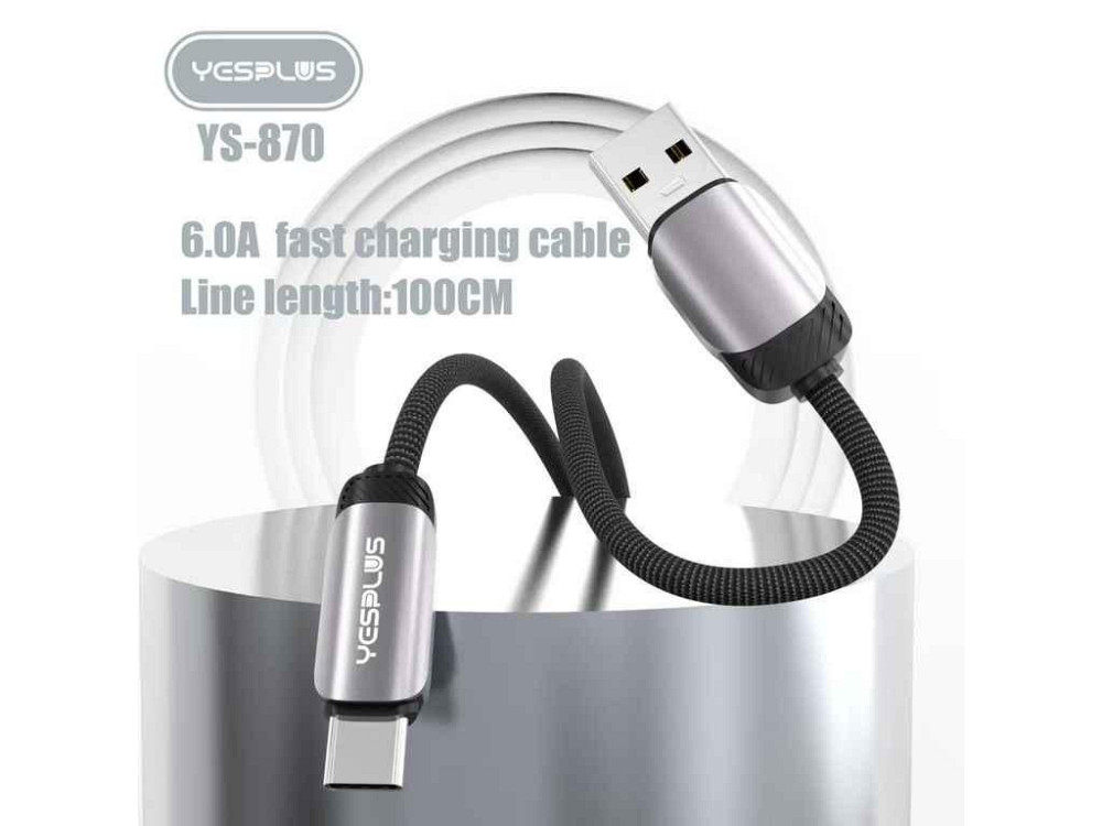 Кабель USB - Type -C YP-870 6A Fast 1м черный ТМ YESPLUS Solmir Solmir Solmir Київ - фото 1