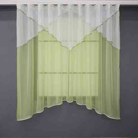Кухонный тюль арка с ламбрекеном VR-Textil № 025к Бледно-салатовый с белым 270х170 см (52-0769) Киев