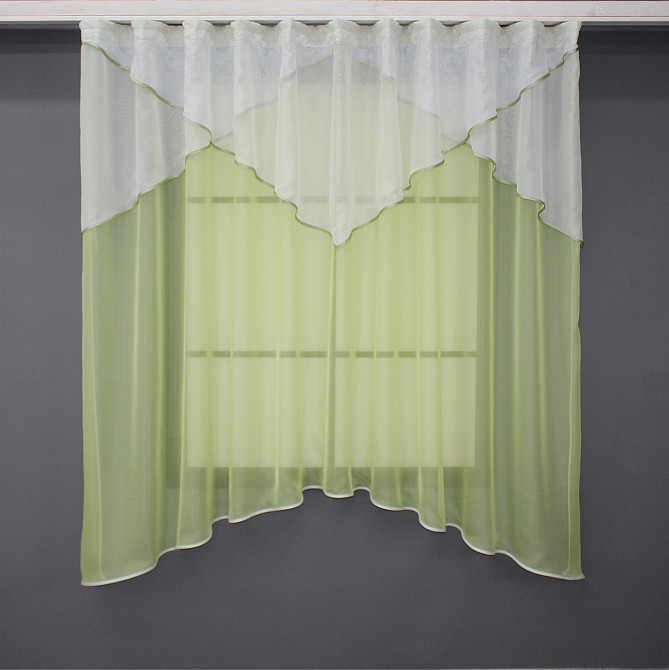 Кухонний тюль арка з ламбрекеном VR-Textil № 025к Блідо-салатовий з білим 270х170 см (52-0769) Київ - фото 1