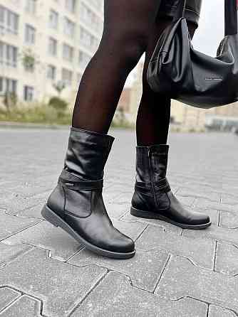 Напівчоботи жіночі ЭММА чорні натуральна шкіра з хутром висота 21 см обхват 29-32 см 40р. (2097 Коломия