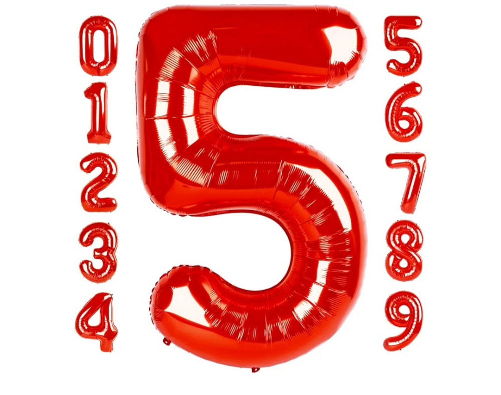 Цифра фольгированная 5 красный 32