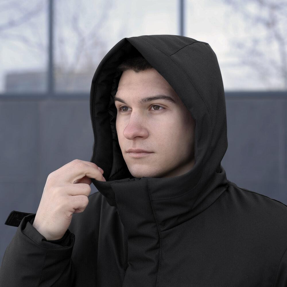 Чорна чоловіча парка зимова з капюшоном Pobedov Navy Київ - фото 4