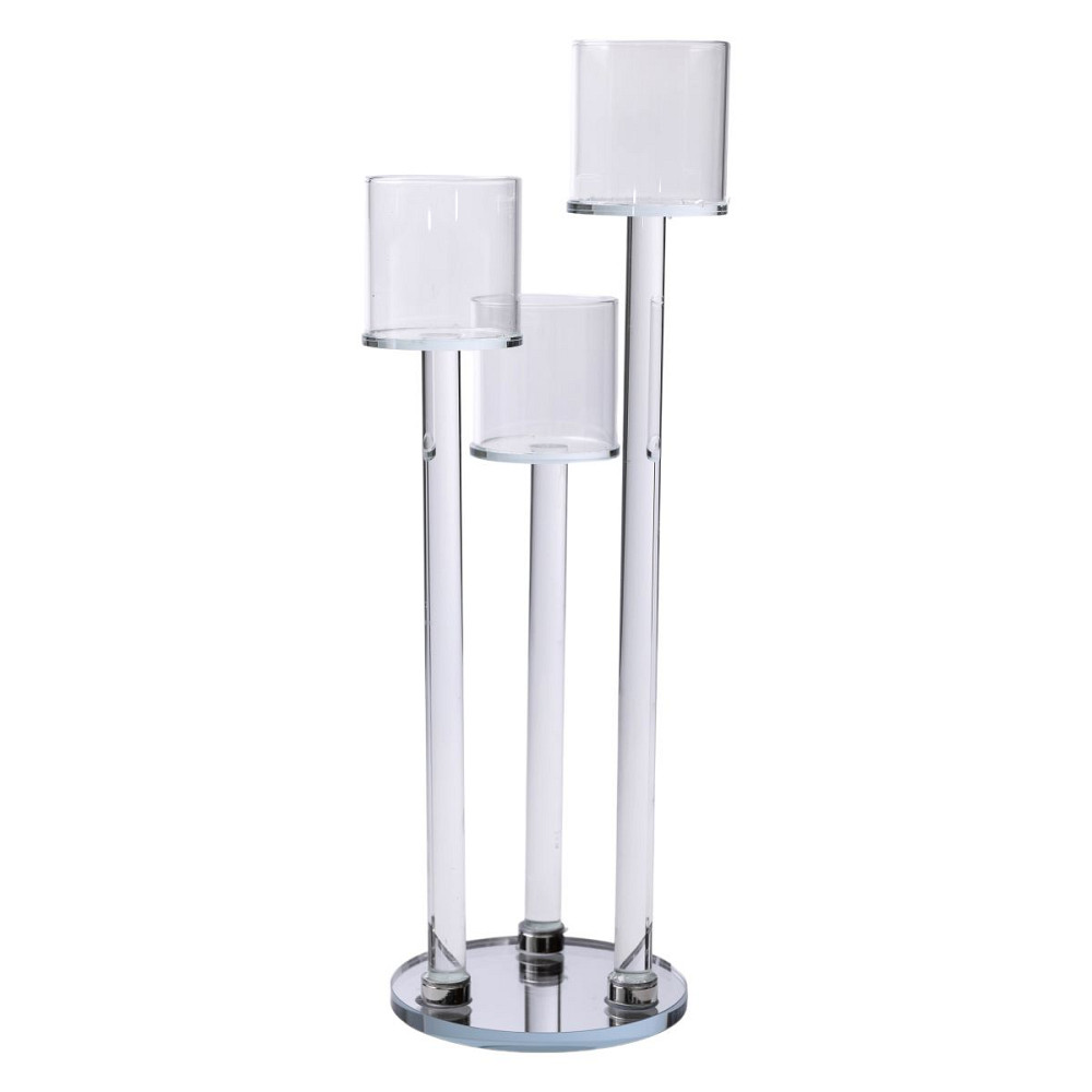 Yiwu Підсвічник скляний на 3 свічки 12×37.5 см підсвічник декоративний прозорий на ніжці HP-4-1 Киев - изображение 2