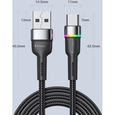 Дата кабель USB 2.0 AM to USB-C 0.5m 3A LED black Essager (EXCT-XCDB01) Вінниця - фото 9